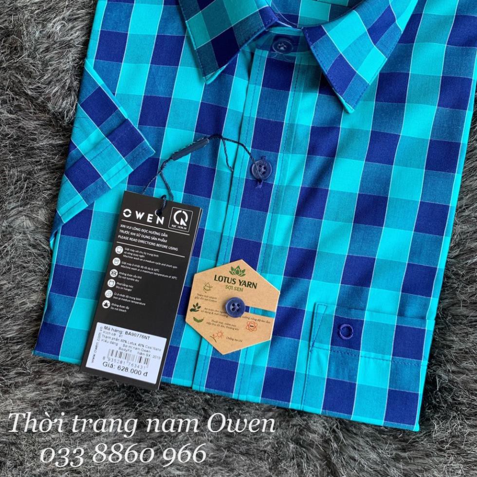 Sale Chính Hãng  OWEN - Áo sơ mi ngắn tay Owen kẻ ca rô chất sợi sen 90776 hot 🌺 neww * ! %