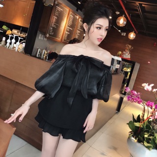 Áo trễ vai voan nhũ (sẵn trắng, hồng)