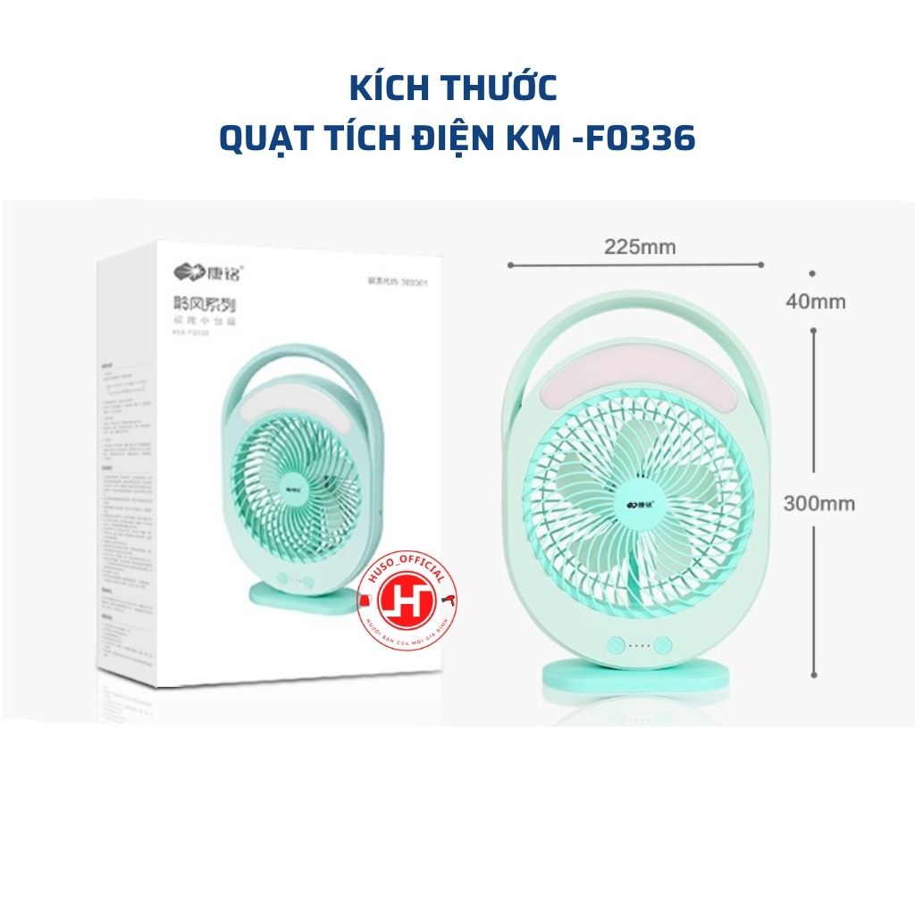 Quạt Mini - Quạt tích điện mini KM - F0336 tích hợp đèn học, đèn ngủ thời gian sử dụng từ 5-7h - HUSO