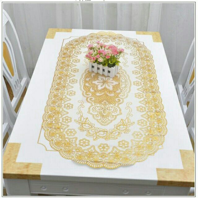 Khăn trải bàn hoa văn dập nổi cao cấp size 80x40 cm bàn kính