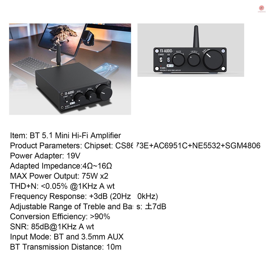 Bộ Khuếch Đại Âm Thanh FX-Audio FX 502E-L HiFi 2.0 BT 5.1 75W*2 Bass Có Thể Điều Chỉnh