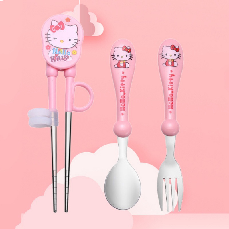 Set thìa nĩa và đũa tập ăn cho bé bằng thép không gỉ 304