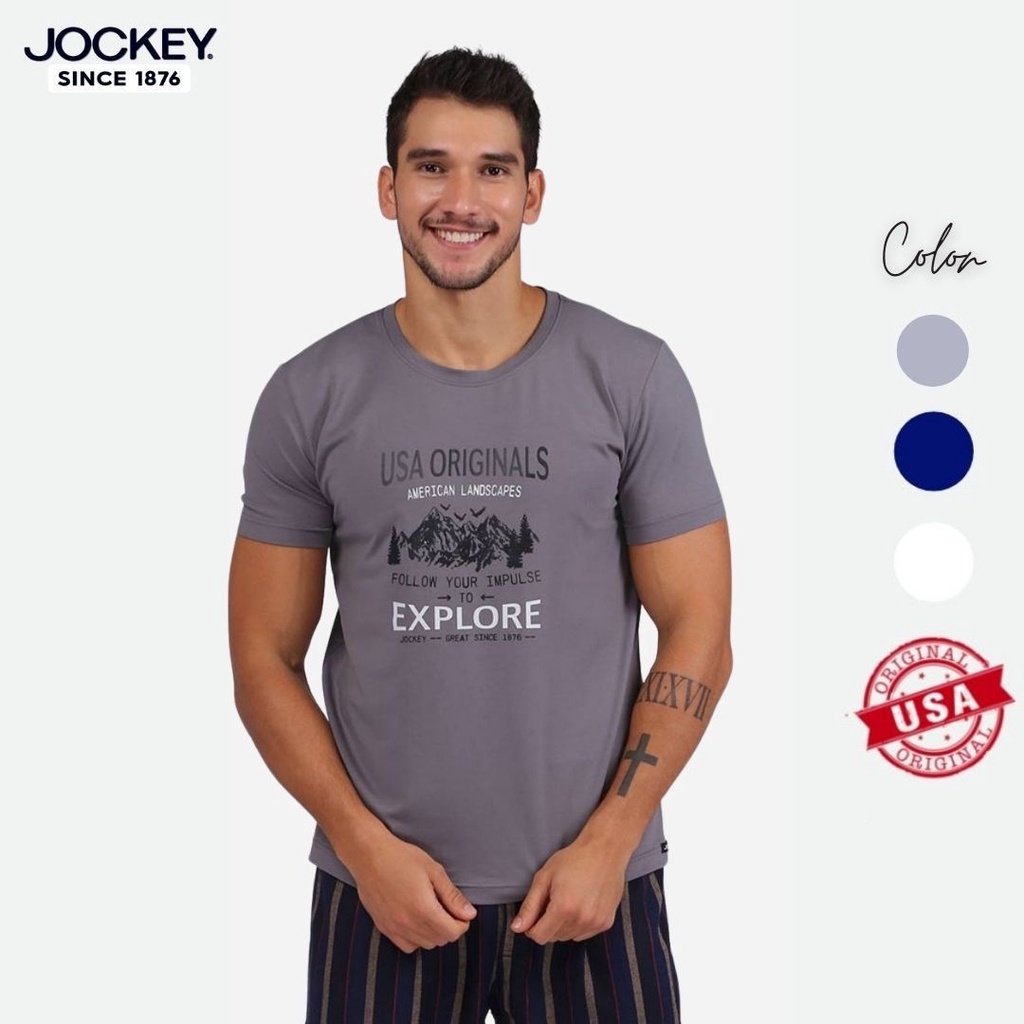 Áo Thun Nam Jockey Cotton Ngắn Tay Màu Trắng Xám Xanh Nhạt - J0206