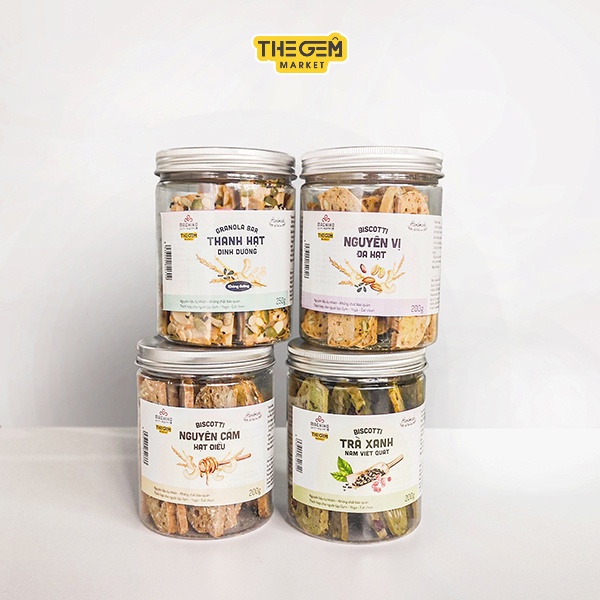 Bánh Biscotti Siêu Hạt Không Đường Chuẩn Ăn Kiêng Mix 4 Vị Cực Ngon TheGemMarket Chính Hãng