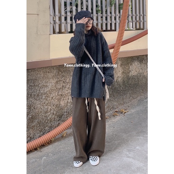 áo len cổ lọ xẻ tà