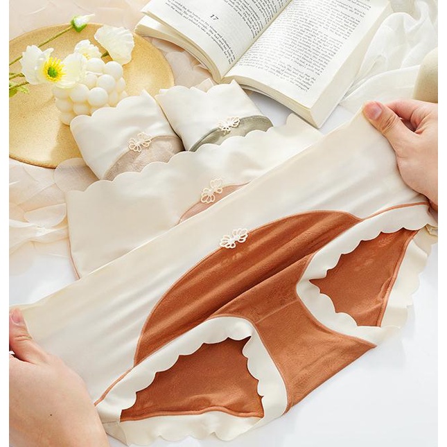 142872Quần Lót Cotton Lưng Cao Phối Bèo Thoáng Khí Dành Cho Nữ