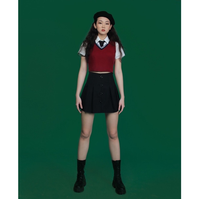 DALLA Bộ áo gile, áo sơ mi croptop và chân váy tennis