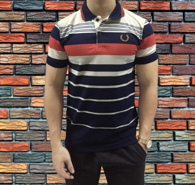 Áo thun nam ngắn tay cổ bẻ sọc bông lúa | BigBuy360 - bigbuy360.vn