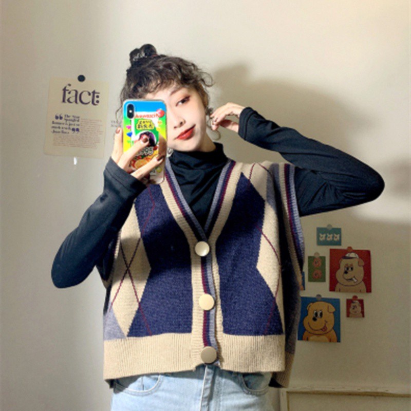 Áo khoác cardigan Pure Cube không tay họa tiết thời trang mùa thu đông Hàn Quốc