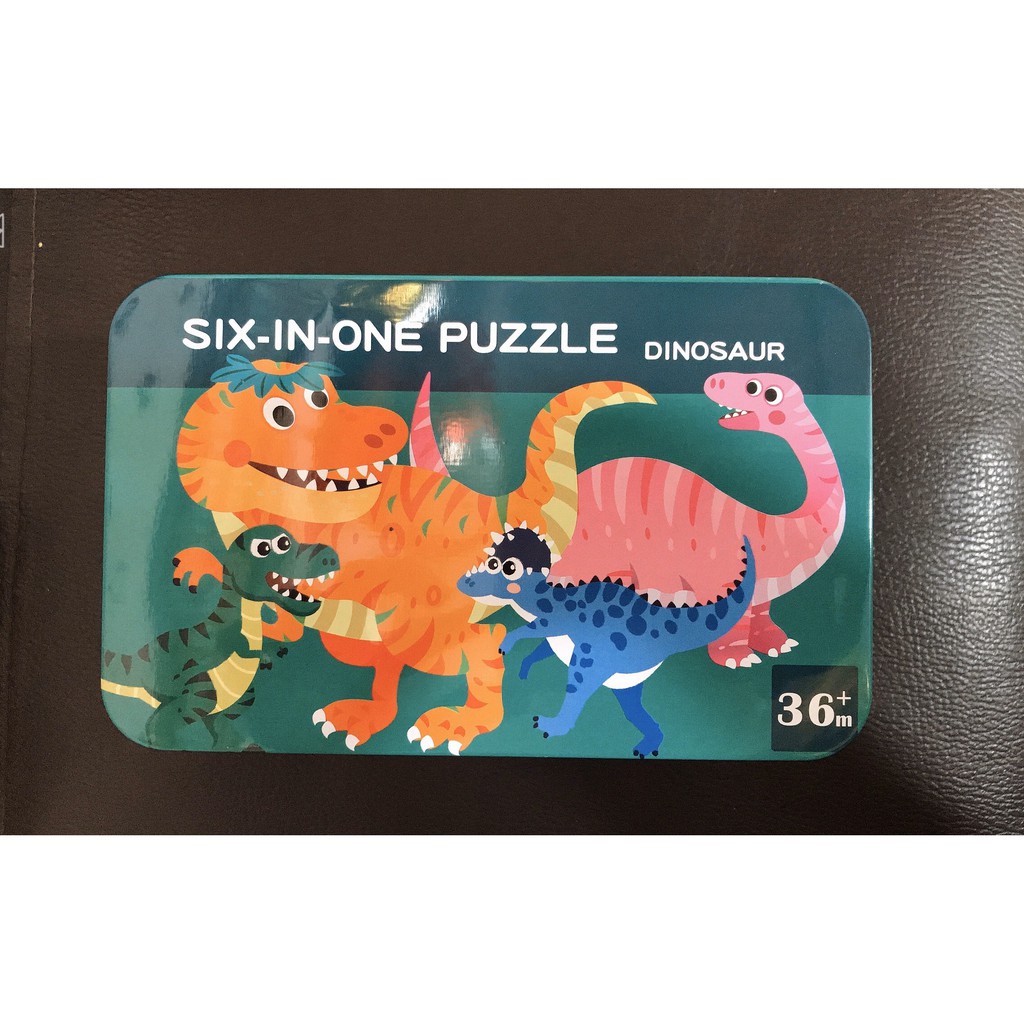 Bộ xếp hình 6 hình khởi đầu My First Puzzle Khủng Long hộp sắt cho bé 2-5 tuổi, tranh ghép 3D