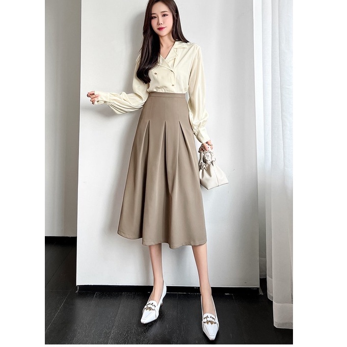 Chân váy midi xếp li cạp cao trẻ trung dáng dài phong cách Hàn quốc trẻ trung năng động d68cm