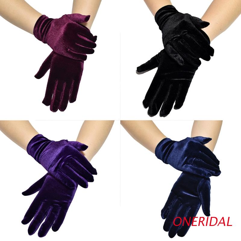 Găng tay nhung ngắn màu trơn cho nữ