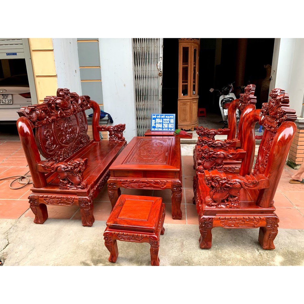 Bộ bàn ghế nghê đỉnh gỗ hương đỏ nam phi