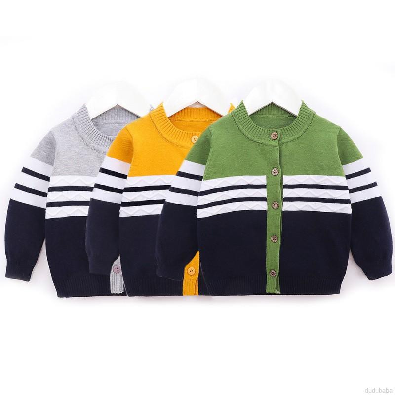 Áo Khoác Cardigan Dệt Kim Tay Dài Kẻ Sọc Dễ Thương Cho Bé Trai 0-2 Tuổi