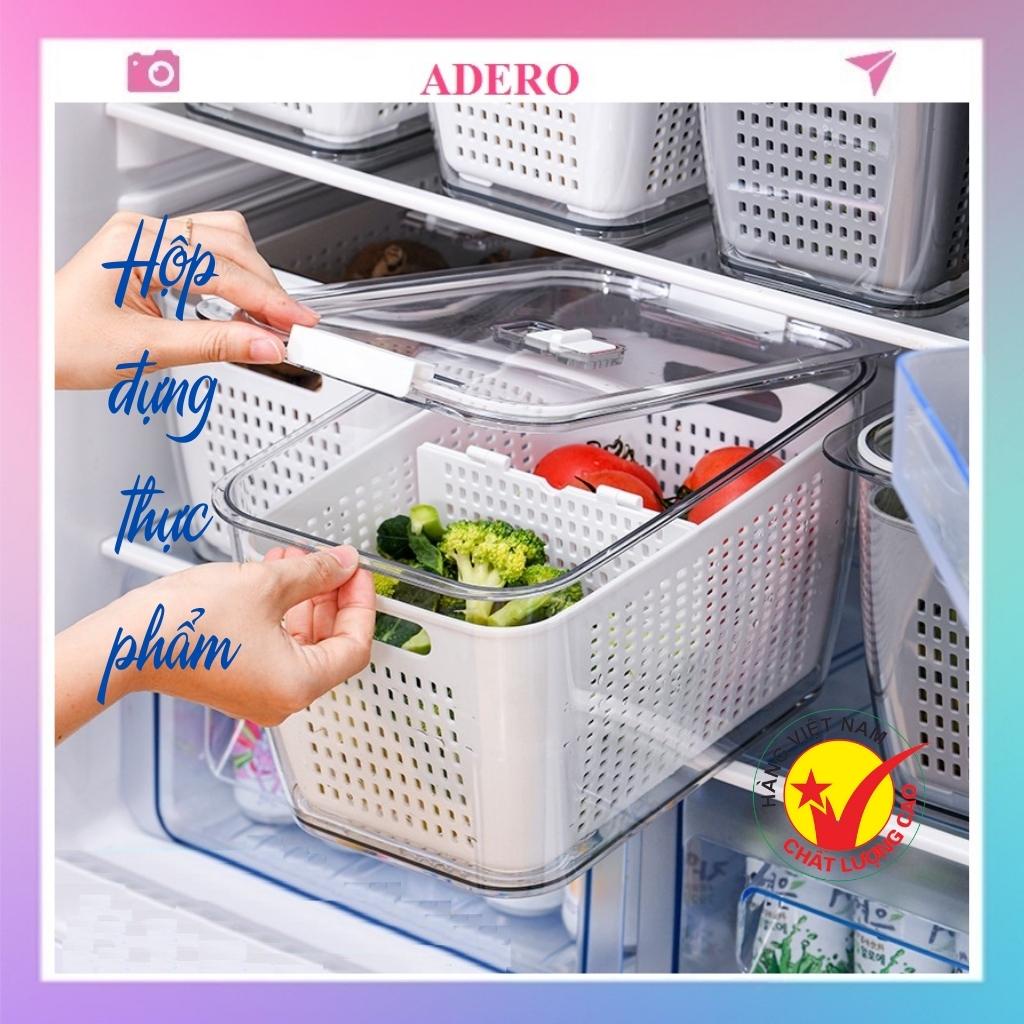 Hộp đựng thực phẩm tủ lạnh ADREO hộp nhựa 1700ml 2 lớp có lỗ thoát nước bảo quản rau củ tươi ngon AD49