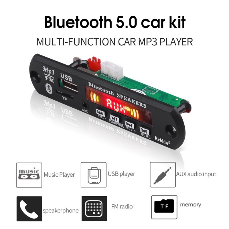 Bảng mạch giải mã tín hiệu âm thanh Bluetooth 5.0 nghe nhạc MP3 có màn hình hiển thị nhiều màu
