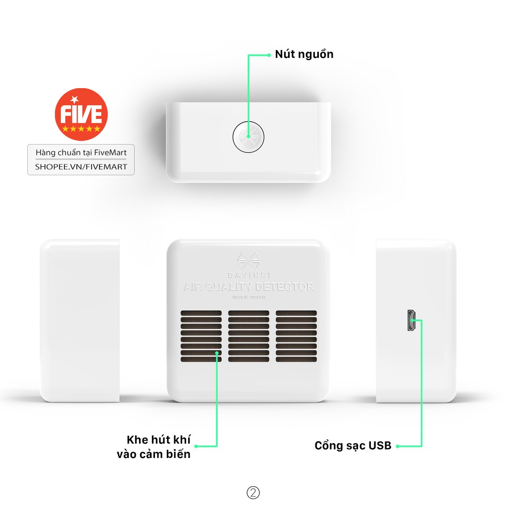 Máy đo chất lượng không khí DAVINCI, đo nồng độ bụi mịn PM2.5, chỉ số AQI và tình trạng của không khí - hàng chính hãng