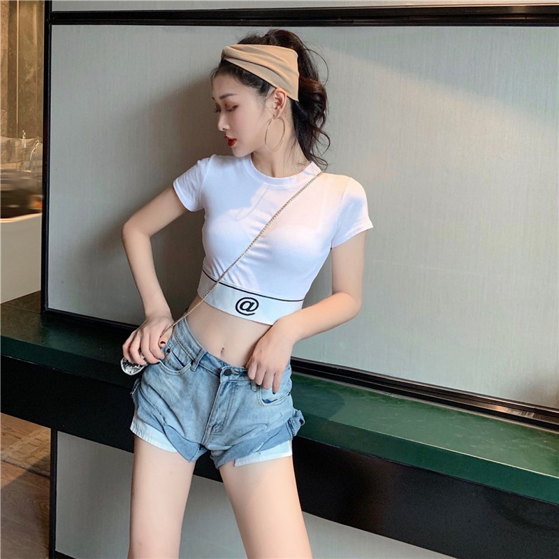 Set áo croptop tay ngắn ôm+ quần lửng lưng cao sọc rách đùi ulzzang ( 2 màu ) có bán riêng