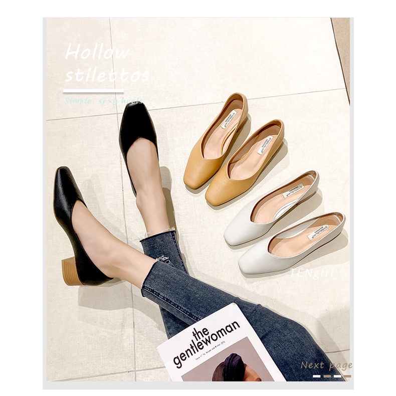 Giày Cao Gót 4cm Mũi Vuông Đế Dày Thời Trang Quyến Rũ Cho Nữ