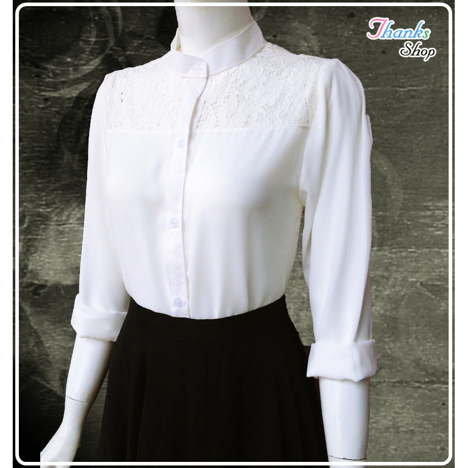 Áo somi cổ trụ phối ren. _ Hình thật 100% _39