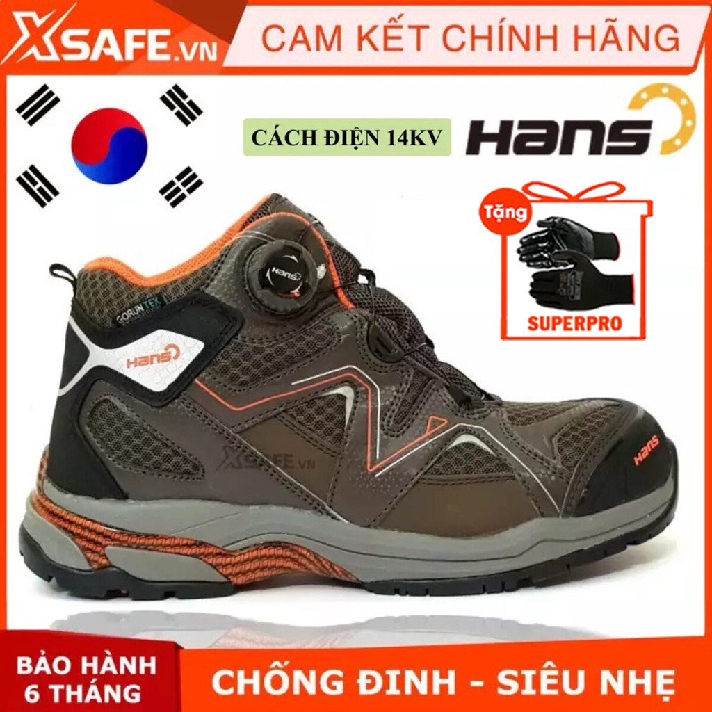 Giày bảo hộ lao động nam Hans HS78 Siêu nhẹ, cấu tạo phi kim, tiêu chuẩn KCS Hàn Quốc Giày công trình, nhà máy - Xsafe