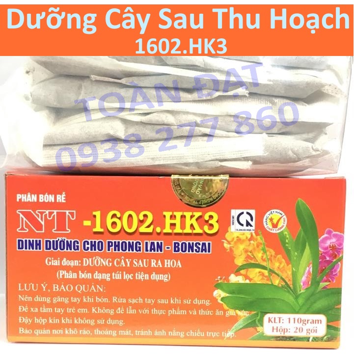 Phân bón tan chậm NT 1602-HK3 (hộp 20 túi) - dạng túi lọc dùng dưỡng cây sau khi ra hoa cho phong lan, bonsai cây cảnh