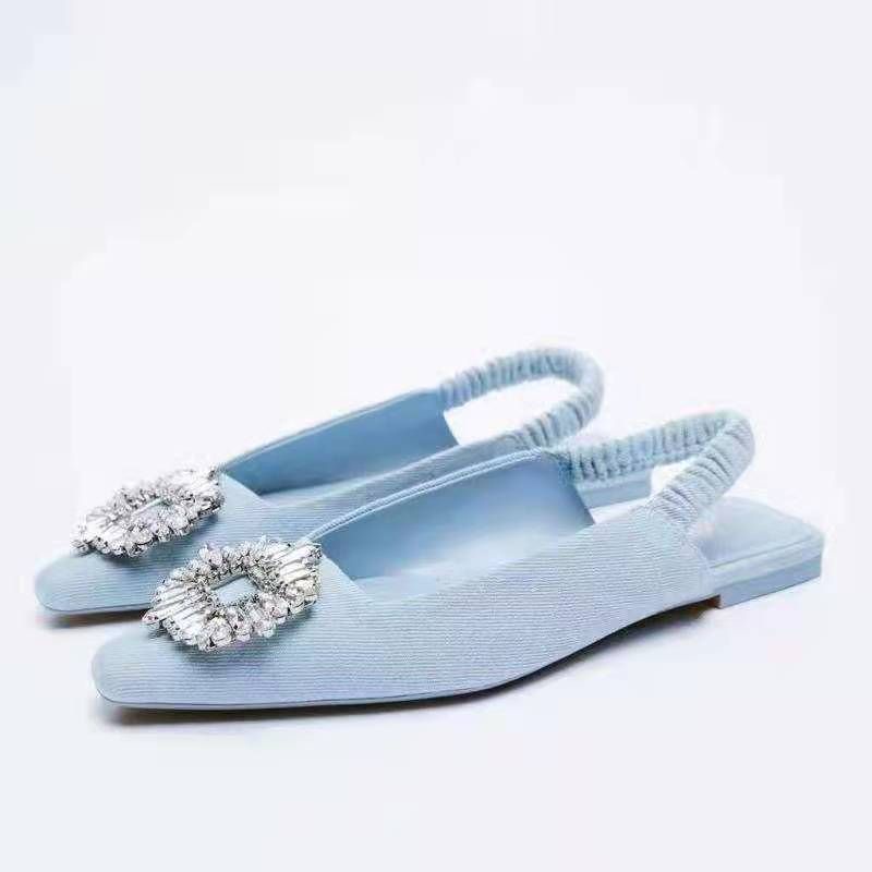 Zara Giày mule denim đế bệt đính đá