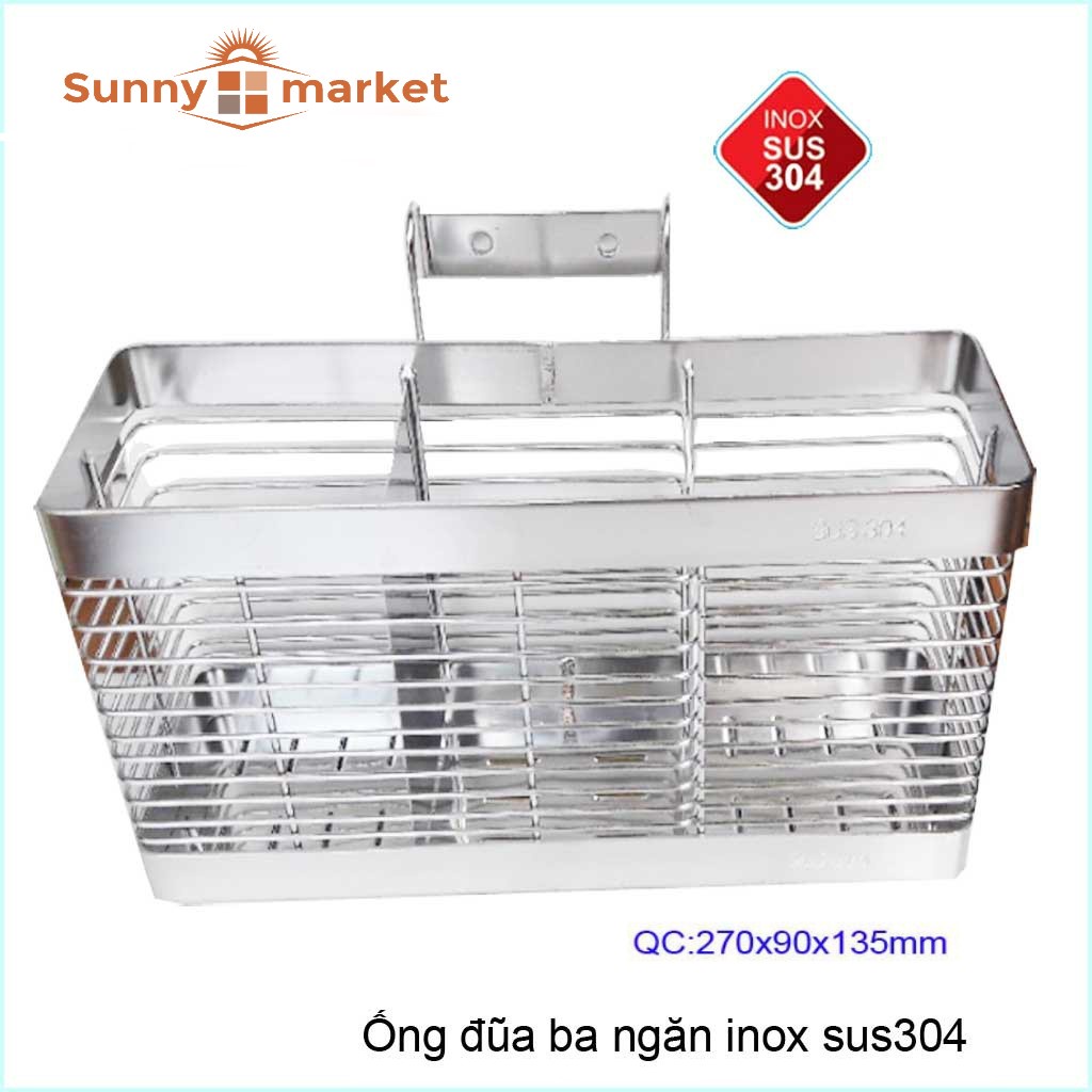 Ống đựng đũa ba ngăn inox SUS 304 cao cấp, kệ đựng đũa ba ngăn sang trọng