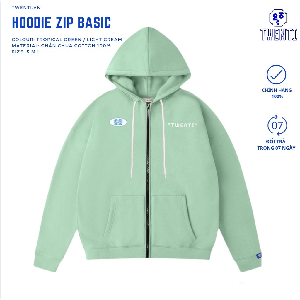 Áo Hoodie Zip Twenti Basic Năng Động Nỉ Bông