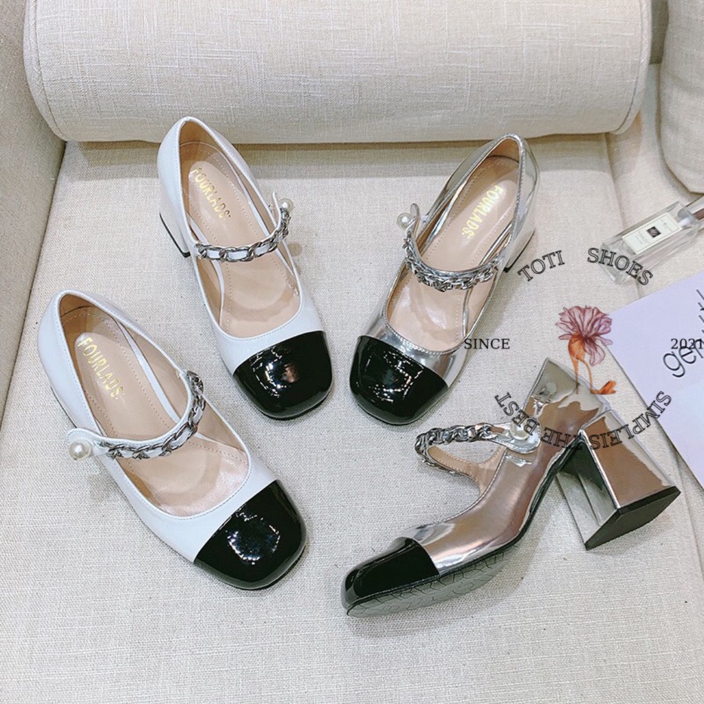 GIÀY NỮ TOTIIE STORE - SỤC BÚP BÊ MŨI TRÒN THỜI TRANG - GIÀY BÍT MŨI QUAI DÁN XÍCH BẠC G2202160