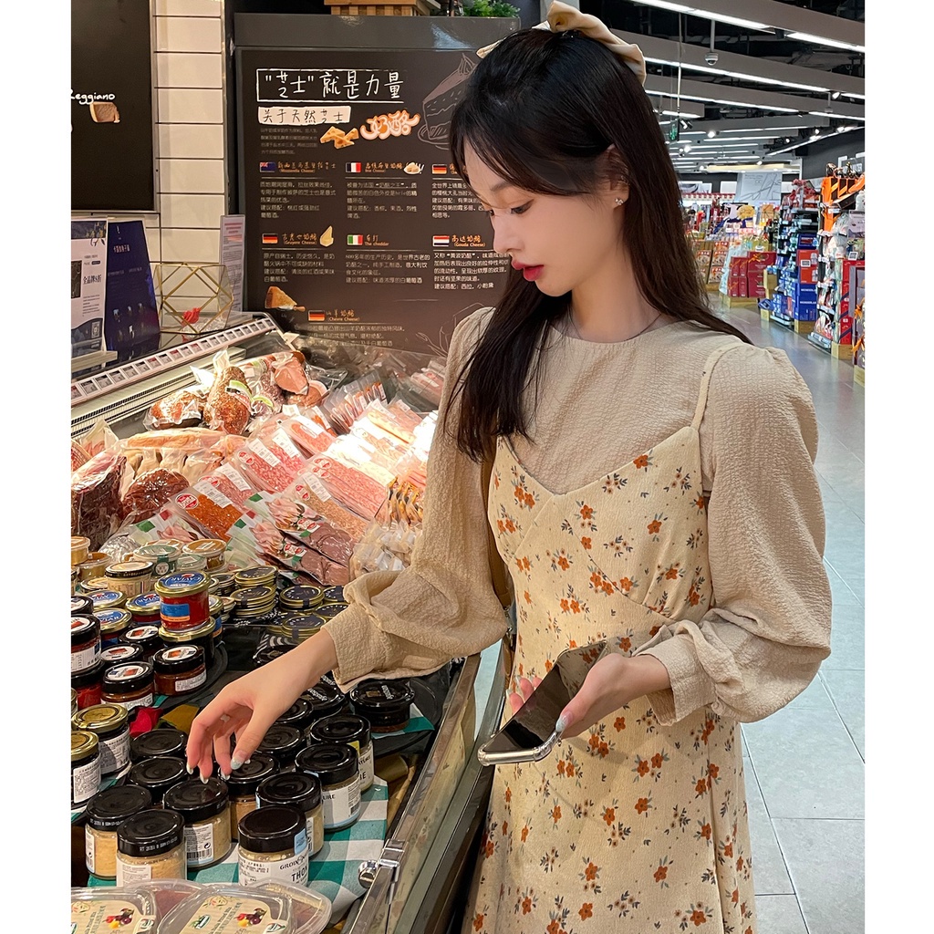 Áo/Đầm Hoa Hai Dây Phong Cách Retro Pháp