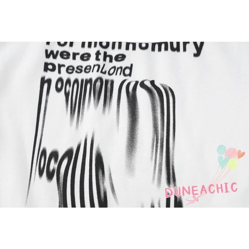 DUNEA Áo Thun Dài Tay Cổ Tròn In Chữ Cá Tính Dành Cho Nữ