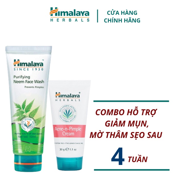 Kit loại bỏ mụn sáng da mờ thâm sau 4 tuần Himalaya Neem Face Wash 50ml + Acnes Cream 30g