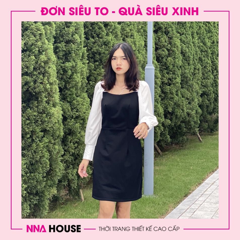 Đầm dài tay dự tiệc cao cấp cổ vuông tay dài - Váy đầm midi thiết kế phối đen trắng sang trọng lịch sự NNAHOUSE Mã NA222 | BigBuy360 - bigbuy360.vn