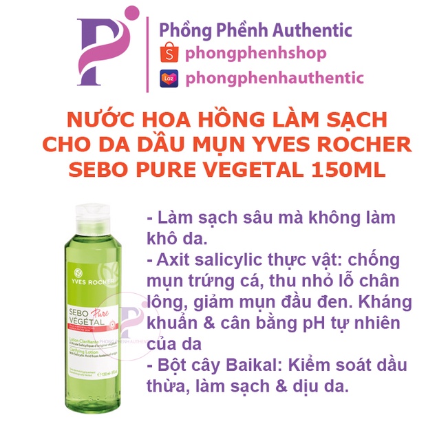NƯỚC HOA HỒNG CHO DA MỤN YVES ROCHER SEBO PURE VEGETAL CLARIFYING LOTION 150ML