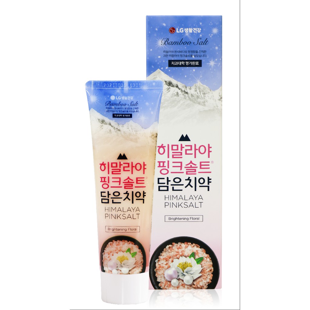 Kem đánh răng Bamboo Salt Himalaya Pink Salt &amp; Bột Ngọc Trai 100g - Brightening Floral Hương Hoa Bạc Hà Trắng răng