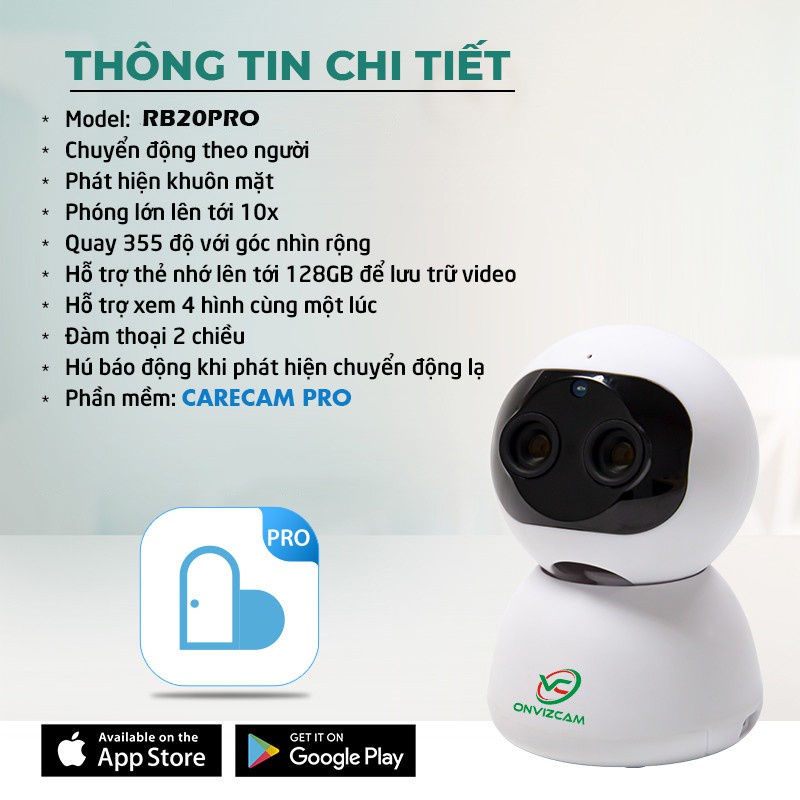 [Onvizcam] Camera WIFI Chính hãng Rb20PRO ĐỘ PHÂN GIẢI 2K SIÊU NÉT, ZOOM 10X, nhận diện khuân mặt, Phát hiện chuyển động