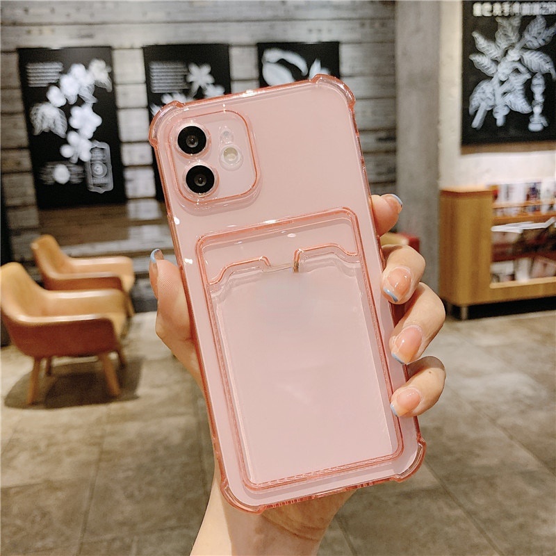 Ốp Điện Thoại Silicon Tpu Mềm Chống Sốc Có Ngăn Đựng Thẻ Bảo Vệ Ống Kính Cho iPhone 11 12 Pro Xs Max X XR 7 8 Plus