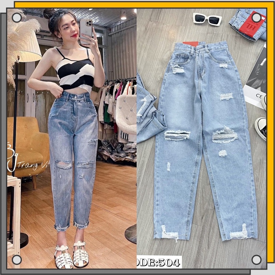 Quần Jean Baggy Nữ Cạp Cao Rách Kiểu Mẫu Mới | Shopee Việt Nam