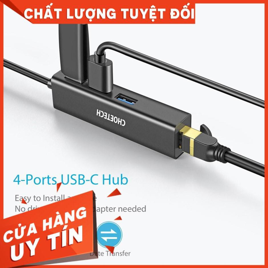 Hub Adapter chuyển đổi 4 in 1 Type-C ra 3 cổng USB 3.0 & cổng LAN RJ45 hiệu CHOETECH U02BK dùng cho Macbook / Laptop