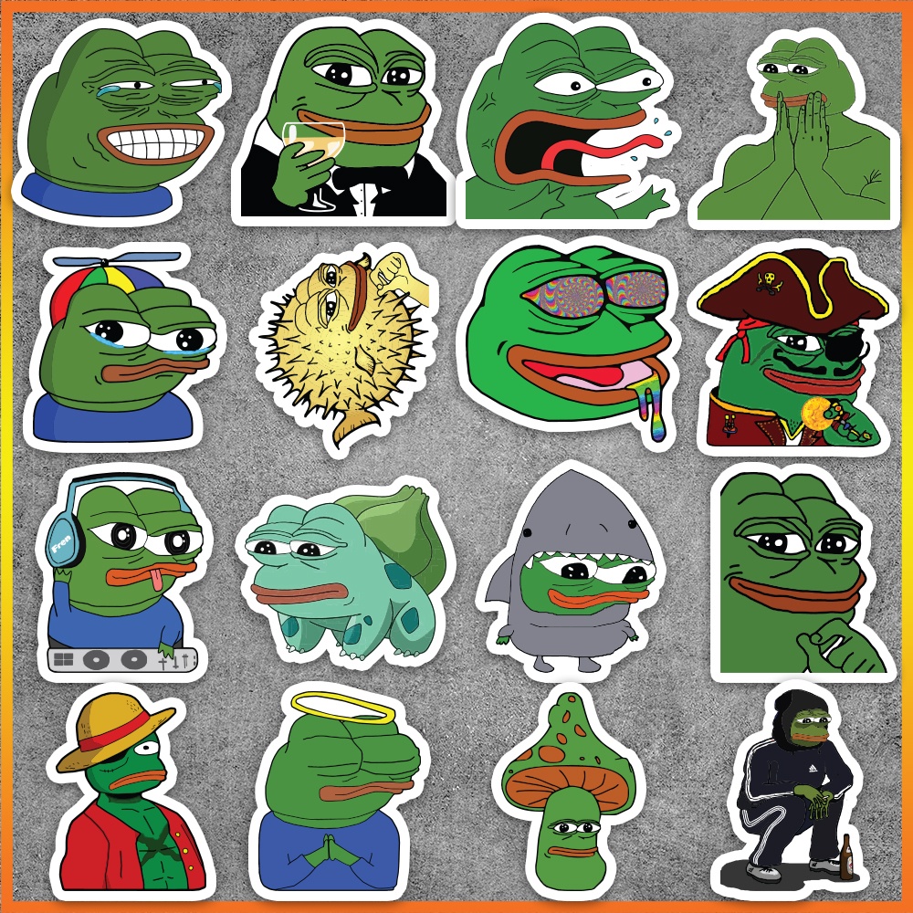 Set 50 cái Sticker Ếch Xanh Pepe chống nước, Hình dán ếch Pepe meme, Decal Pepe dán vali, điện thoại, mũ bảo hiểm