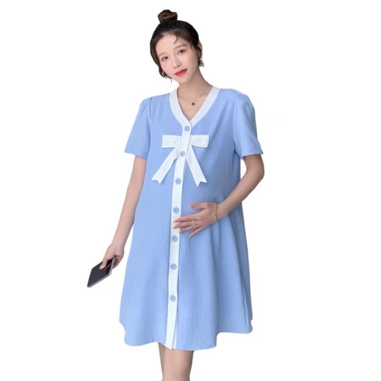 Váy Bầu Công Sở dáng suông phối nơ