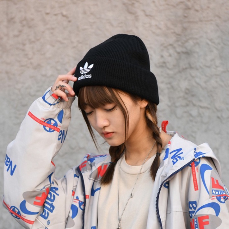 Mũ len dệt kim thêu logo adidas thời trang thu đông cho nam và nữ