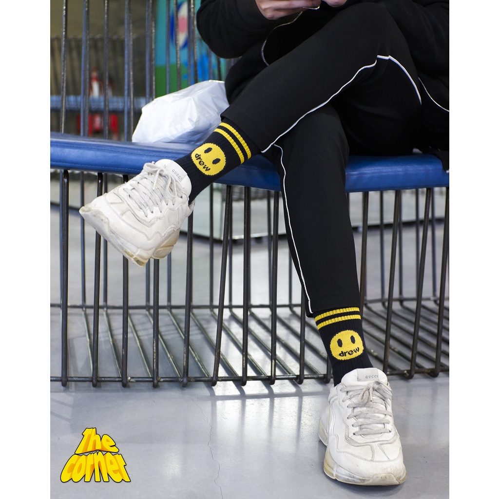 Tất cao cổ unisex dệt kim Drew House họa tiết trơn, tie-dye thêu Logo mặt cười