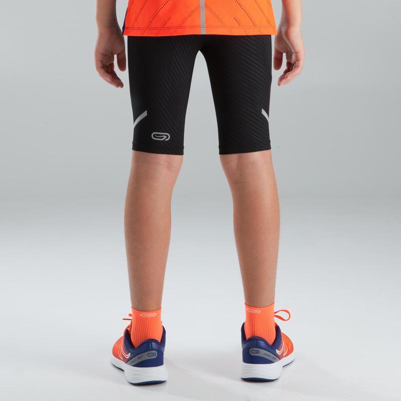 Quần short bó chạy bộ Decathlon KALENJI Kiprun Jr cho trẻ em - Đen/Cam