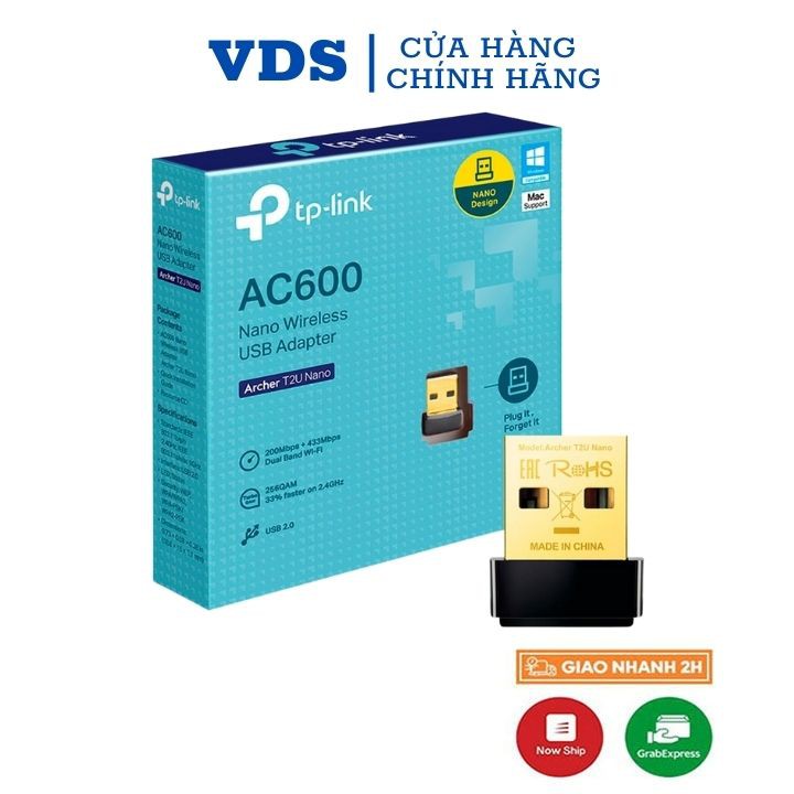 Usb thu wifi không dây TP-Link băng tần kép AC600 Archer T2U Nano usb wifi cho pc laptop - VDS shop