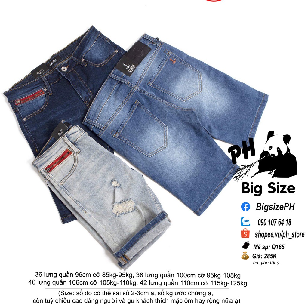 [Nowship/Grab] - [#Bigsize 85kg-125Kg]- Quần Jean Thun ngắn màu xanh wash/rách/trơn Size to Bự- Q165