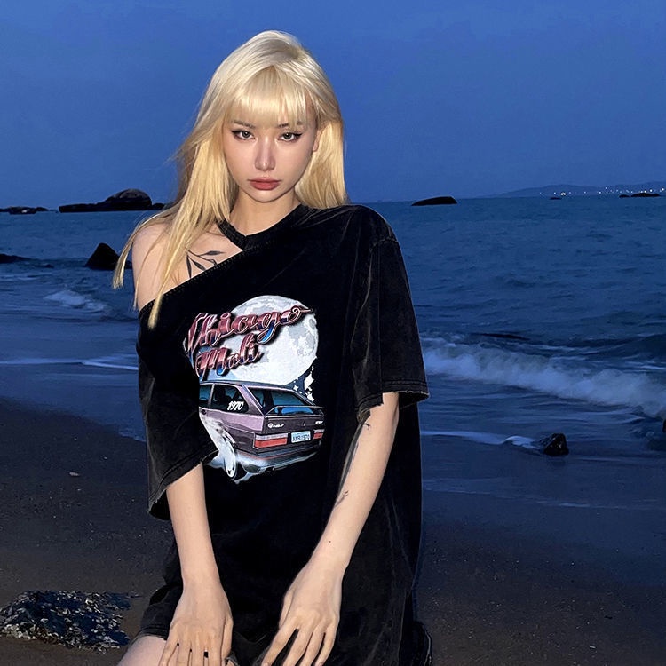 Áo Thun Cotton Dáng Suông Tay Cộc Trễ Vai Thiết Kế Ngọt Ngào Thời Trang Cho Nữ 2022