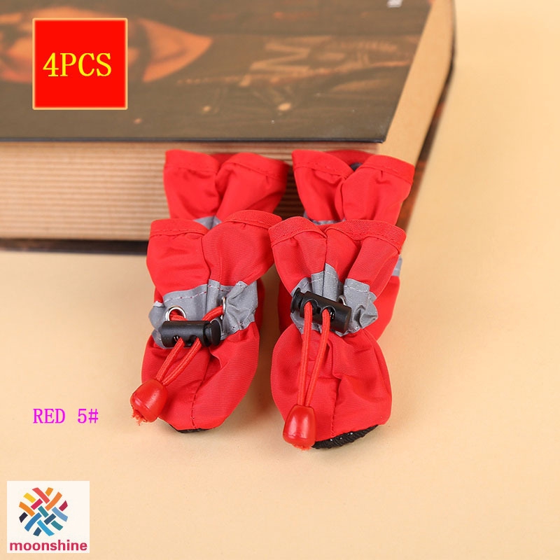 Bộ 4 chiếc giày bốt đi mưa chống nước chống trượt chất liệu vải mềm mại ấm áp dành cho chó cưng mang trong mùa thu/đông