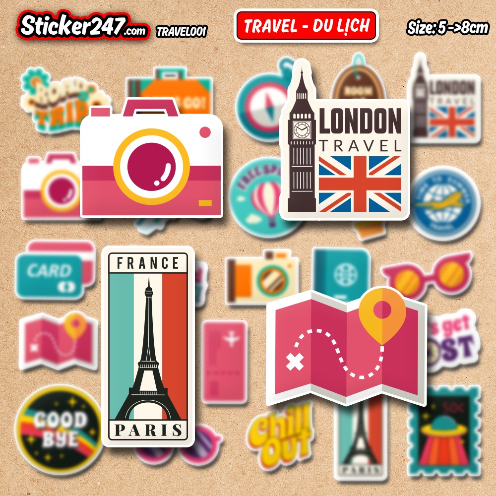 Sticker Du Lịch Travel 🌈𝑭𝒓𝒆𝒆𝒔𝒉𝒊𝒑 chống nước, sticker dán laptop, điện thoại, đàn, mũ bảo hiểm, vali - TRA04